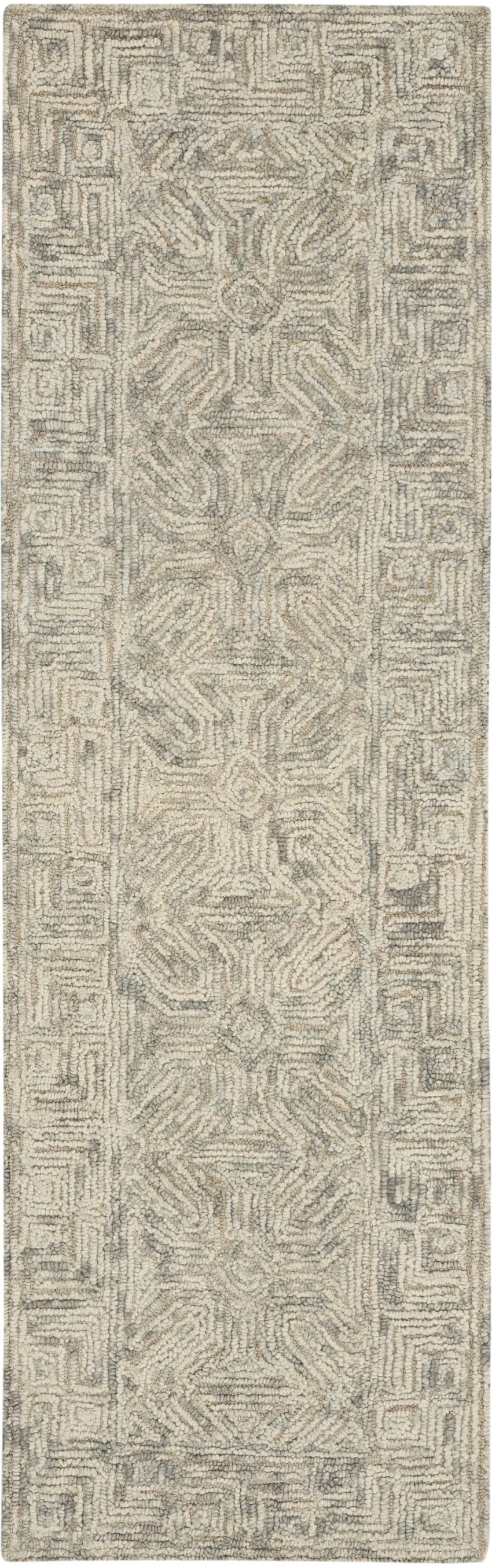 8' Beige and Gray Wool Abstract Geometric Runner Rug Photo 2