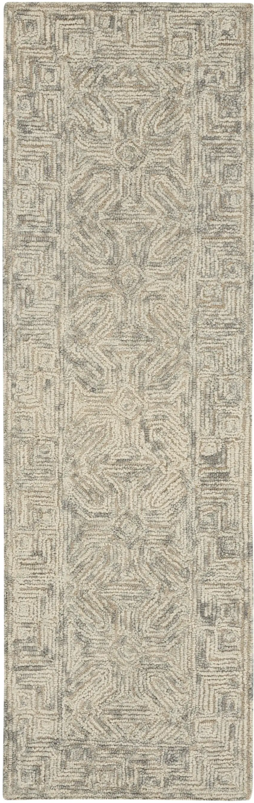8' Beige and Gray Wool Abstract Geometric Runner Rug Photo 4