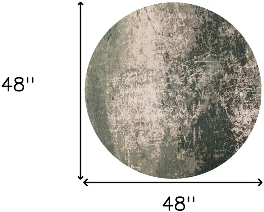 5' Beige and Green Round Abstract Non Skid Area Rug Photo 3