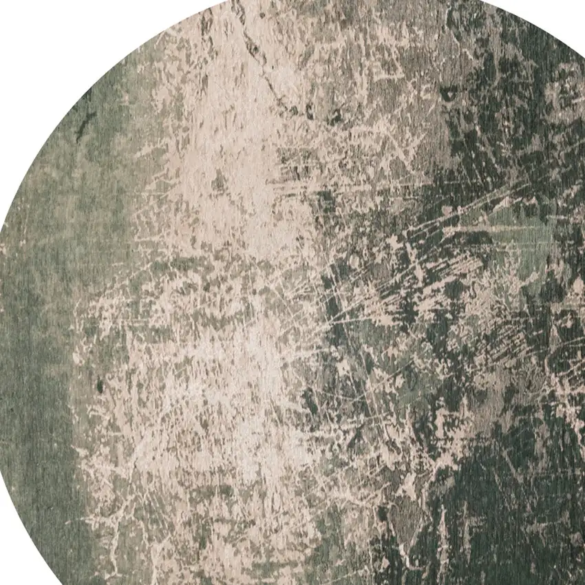 5' Beige and Green Round Abstract Non Skid Area Rug Photo 6