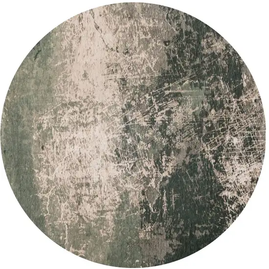 8' Beige and Green Round Abstract Non Skid Area Rug Photo 2
