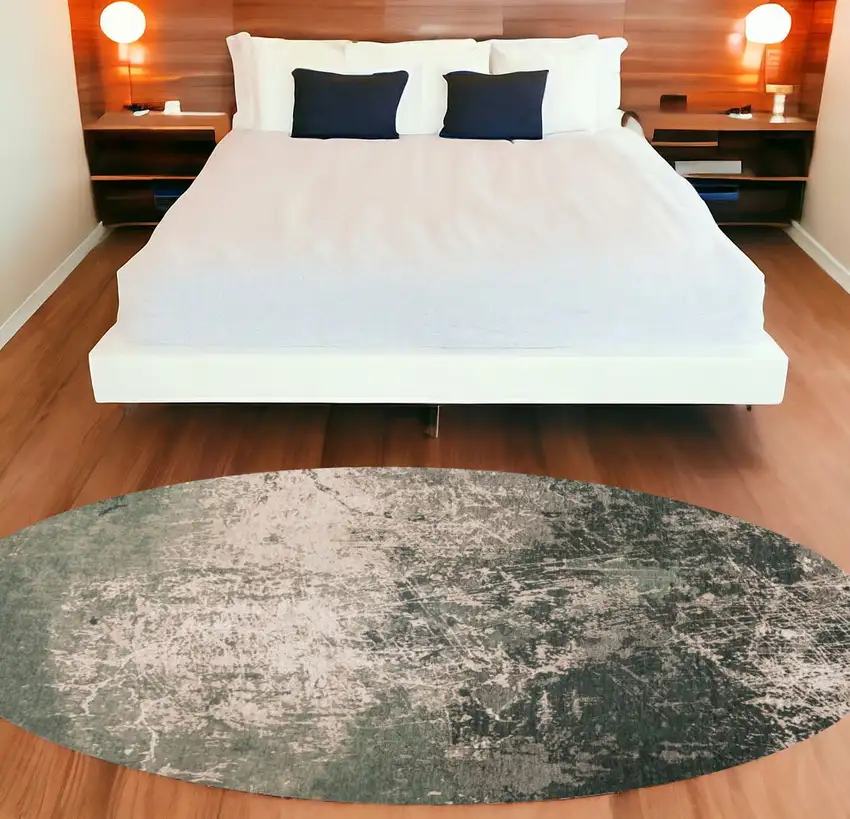 8' Beige and Green Round Abstract Non Skid Area Rug Photo 1