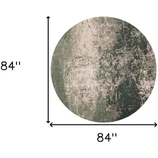 8' Beige and Green Round Abstract Non Skid Area Rug Photo 3