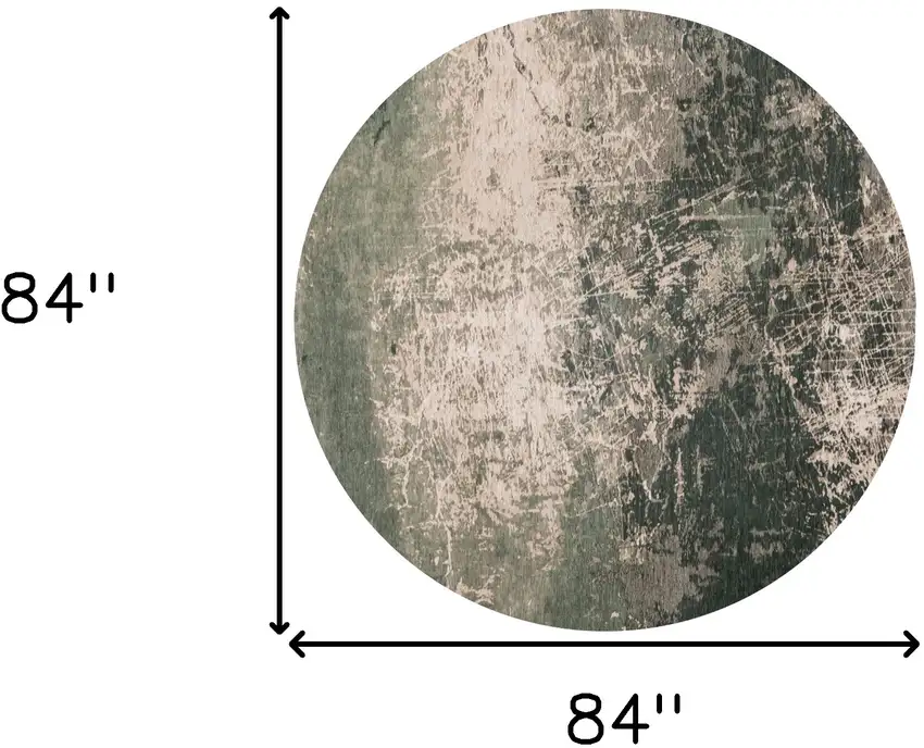 8' Beige and Green Round Abstract Non Skid Area Rug Photo 3