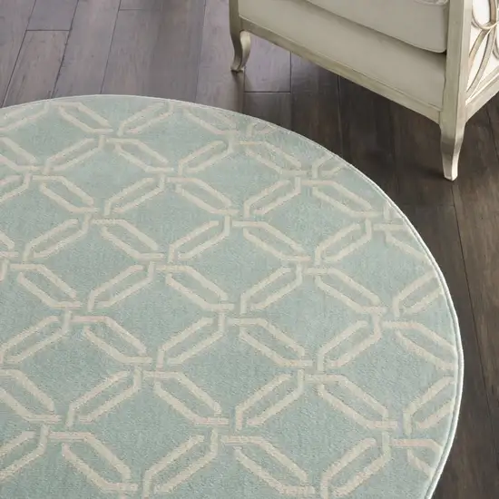 5' Beige and Green Trellis Round Rug Photo 6