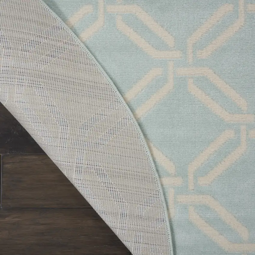 5' Beige and Green Trellis Round Rug Photo 6