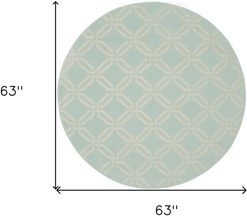 5' Beige and Green Trellis Round Rug Photo 3