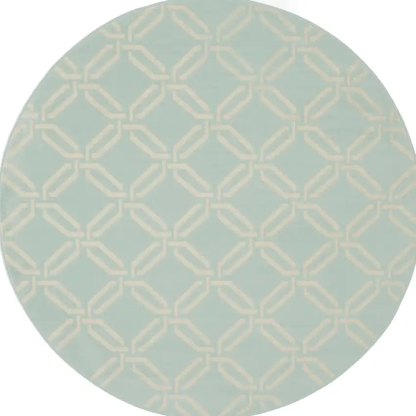 5' Beige and Green Trellis Round Rug Photo 4
