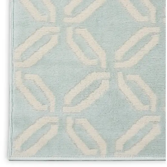 7' Beige and Green Trellis Runner Rug Photo 9