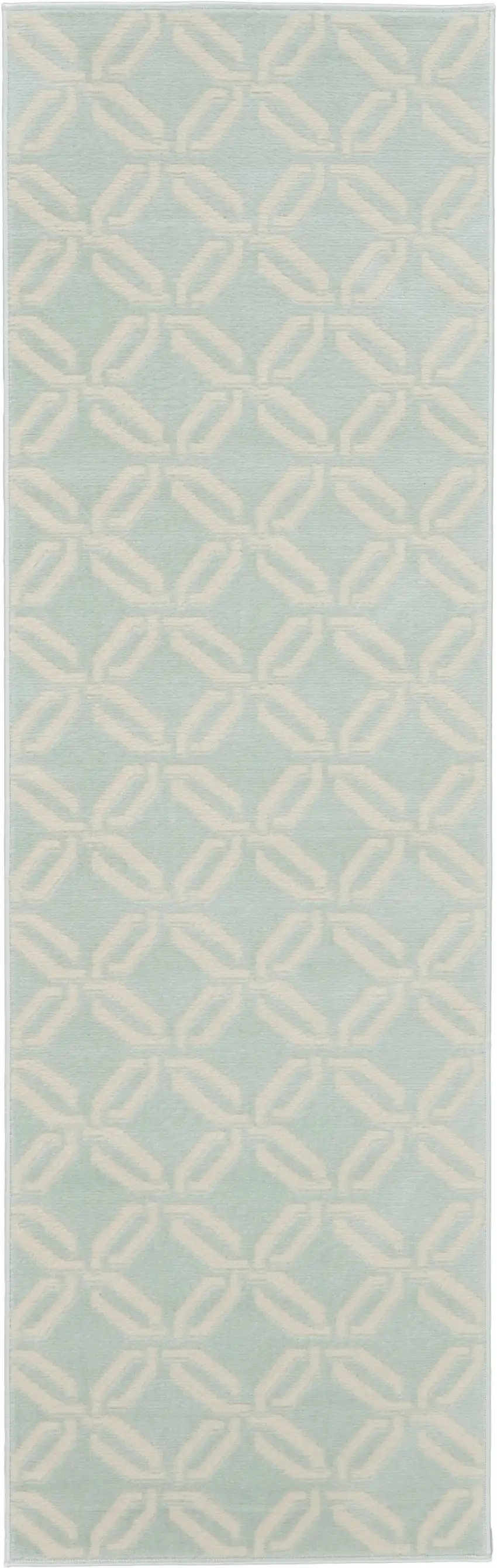 7' Beige and Green Trellis Runner Rug Photo 2