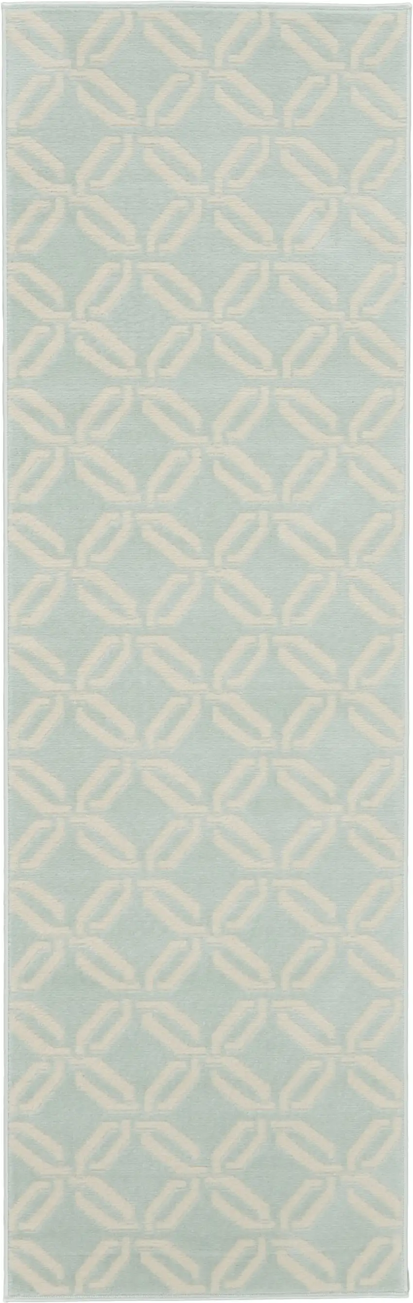 7' Beige and Green Trellis Runner Rug Photo 6