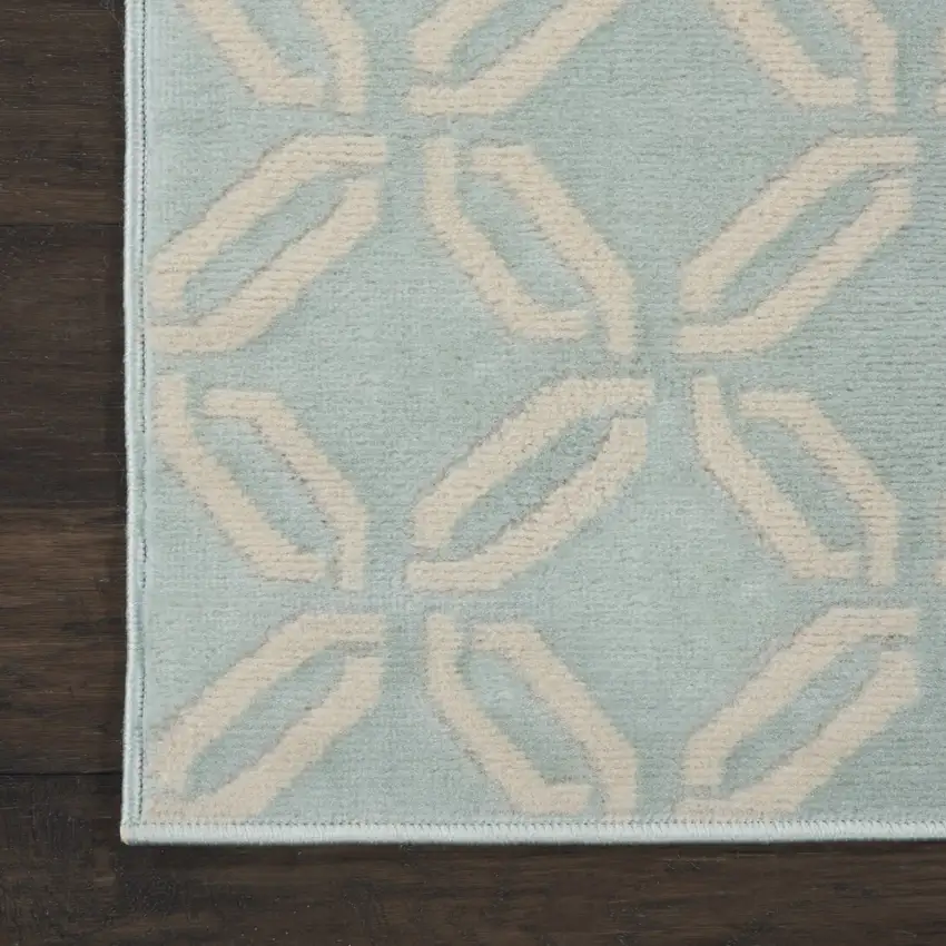 7' Beige and Green Trellis Runner Rug Photo 7
