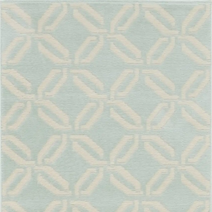 7' Beige and Green Trellis Runner Rug Photo 5