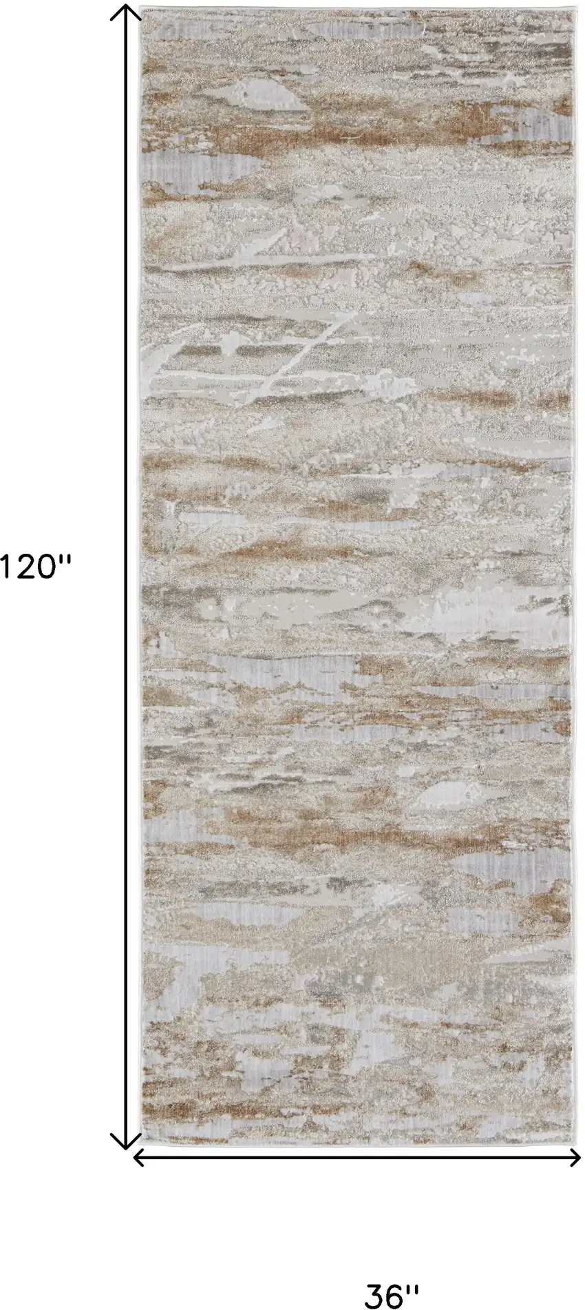 10' Beige and Ivory Abstract Power Loom Distressed Runner Rug Photo 3