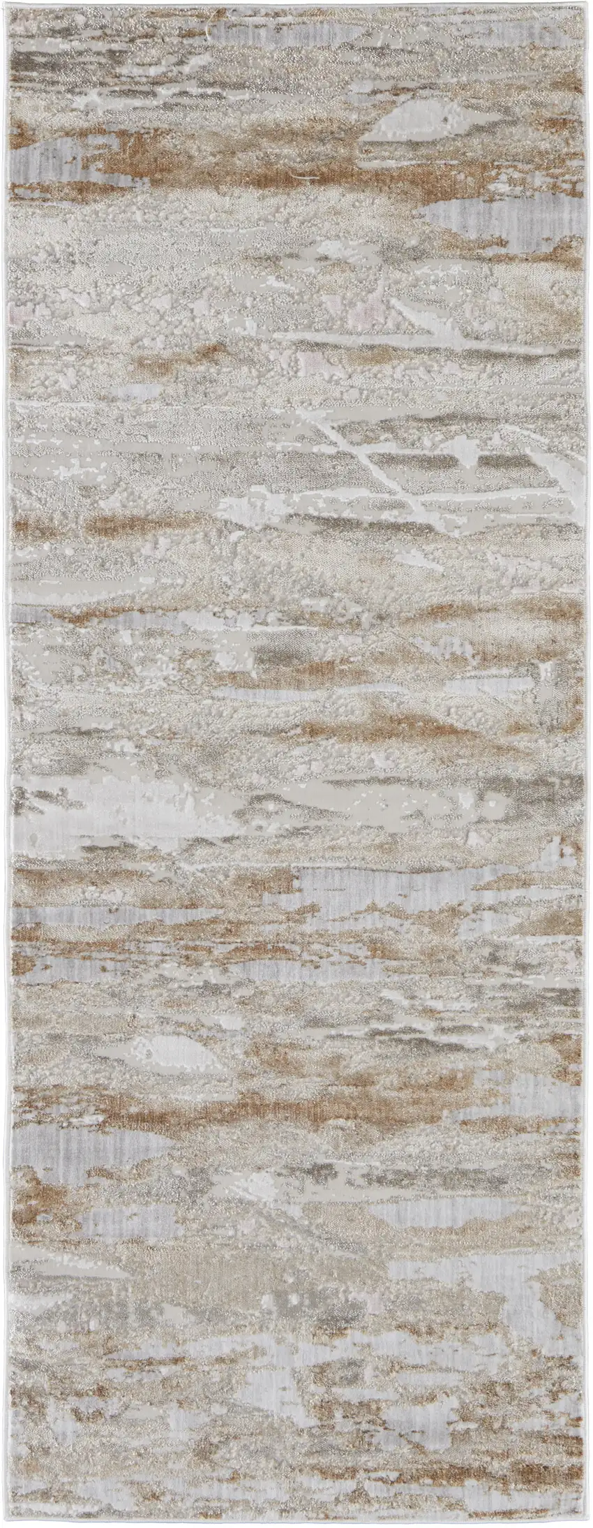 10' Beige and Ivory Abstract Power Loom Distressed Runner Rug Photo 4