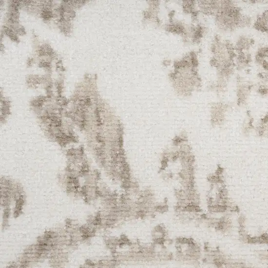 7' Beige and Ivory Damask Distressed Runner Rug Photo 5