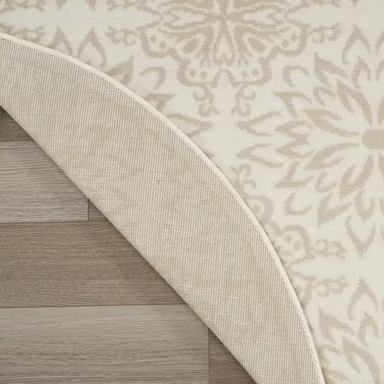 5' Beige and Ivory Floral Non Skid Round Rug Photo 8