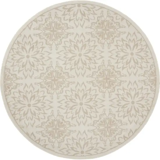 5' Beige and Ivory Floral Non Skid Round Rug Photo 2