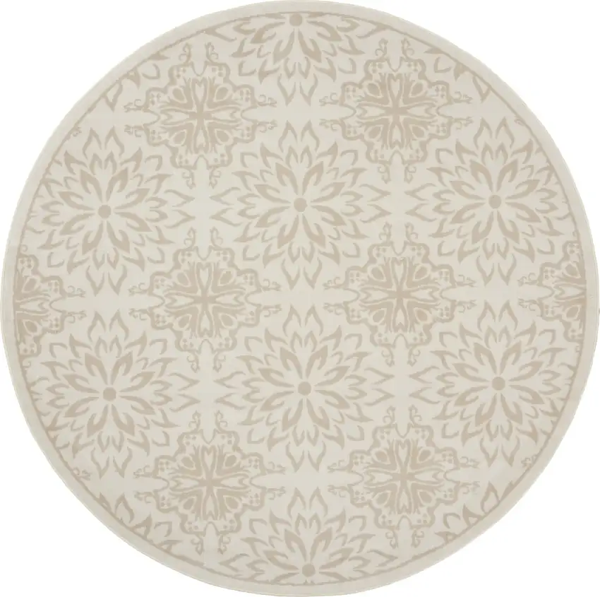 5' Beige and Ivory Floral Non Skid Round Rug Photo 2