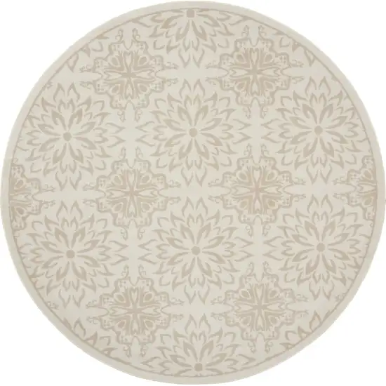 5' Beige and Ivory Floral Non Skid Round Rug Photo 4