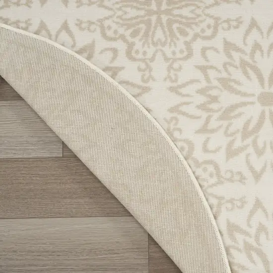5' Beige and Ivory Floral Non Skid Round Rug Photo 7