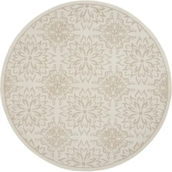5' Beige and Ivory Floral Non Skid Round Rug Photo 5