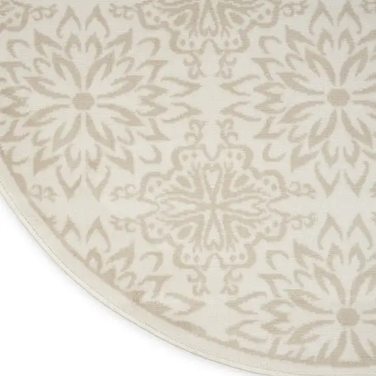 5' Beige and Ivory Floral Non Skid Round Rug Photo 8