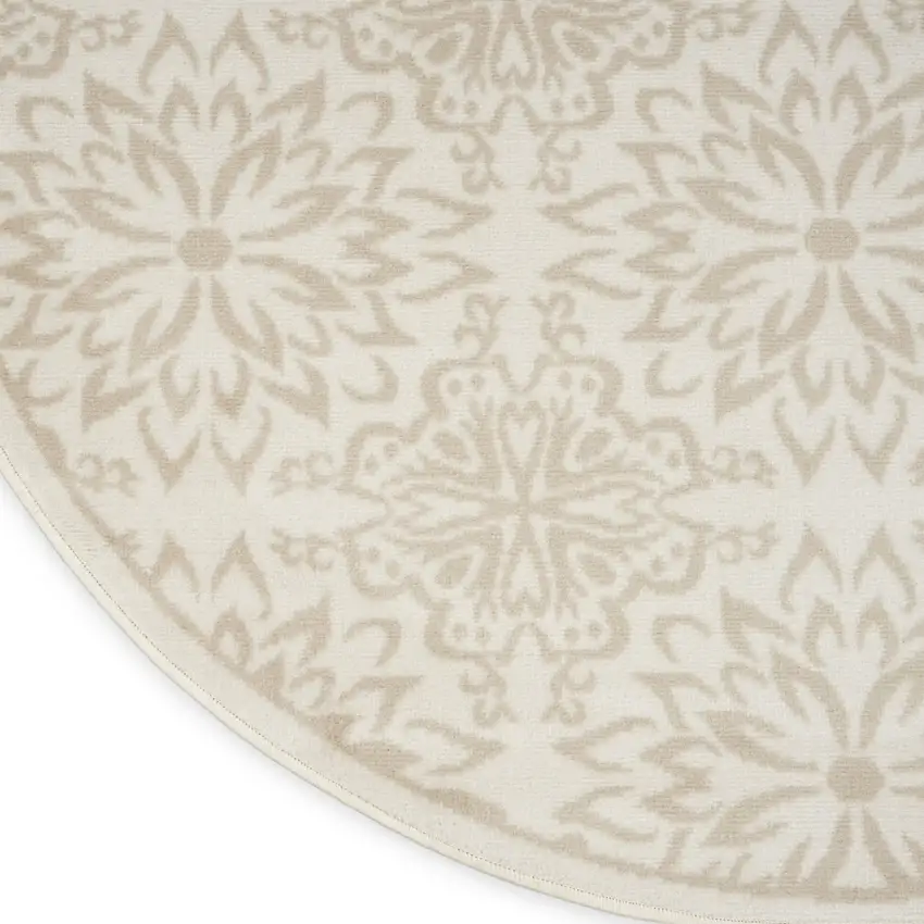 5' Beige and Ivory Floral Non Skid Round Rug Photo 8