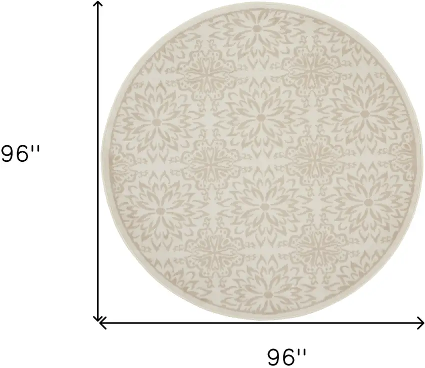 8' Beige and Ivory Floral Non Skid Round Rug Photo 3