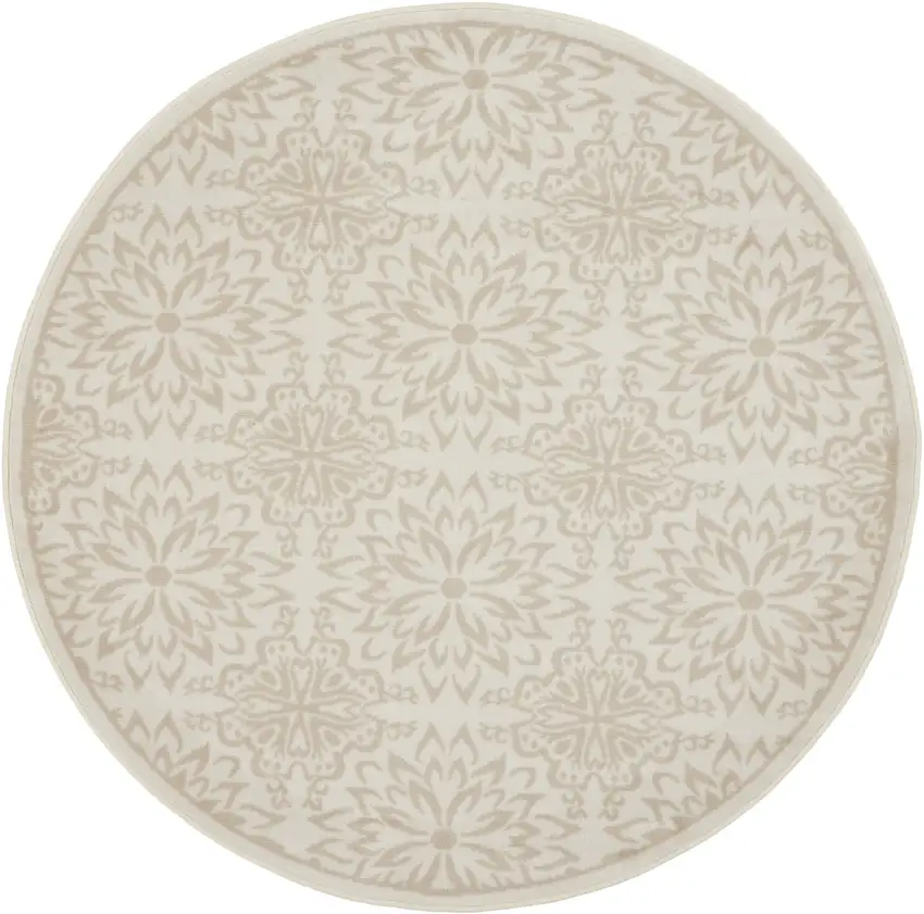 8' Beige and Ivory Floral Non Skid Round Rug Photo 4