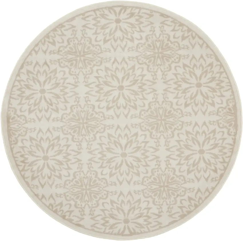 8' Beige and Ivory Floral Non Skid Round Rug Photo 4