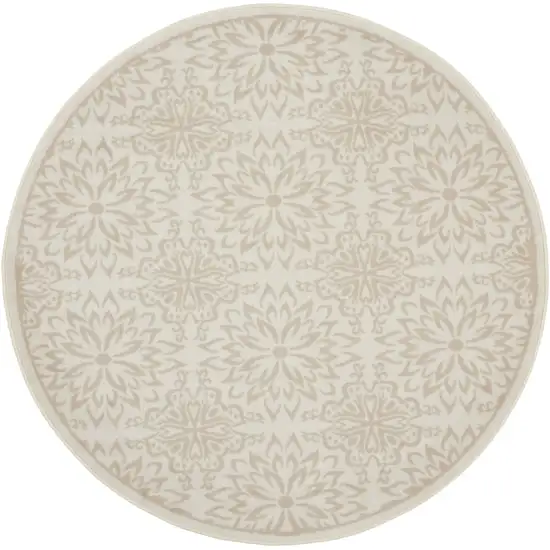 8' Beige and Ivory Floral Non Skid Round Rug Photo 4