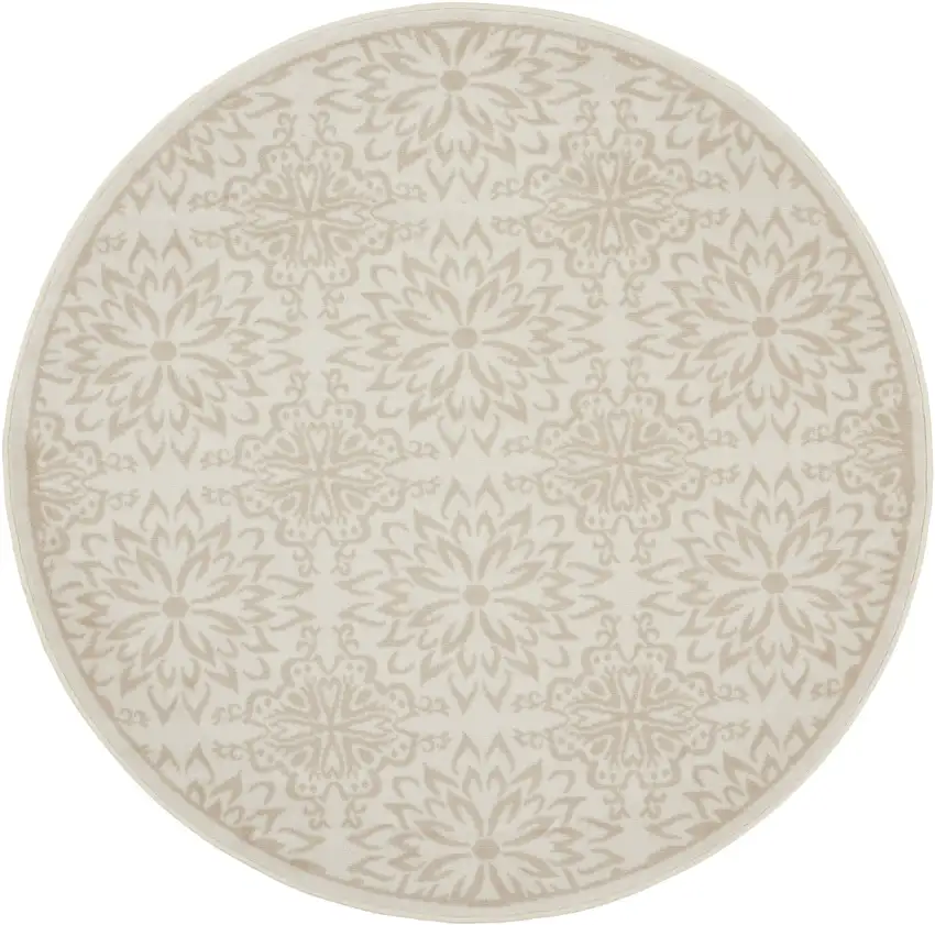 8' Beige and Ivory Floral Non Skid Round Rug Photo 2
