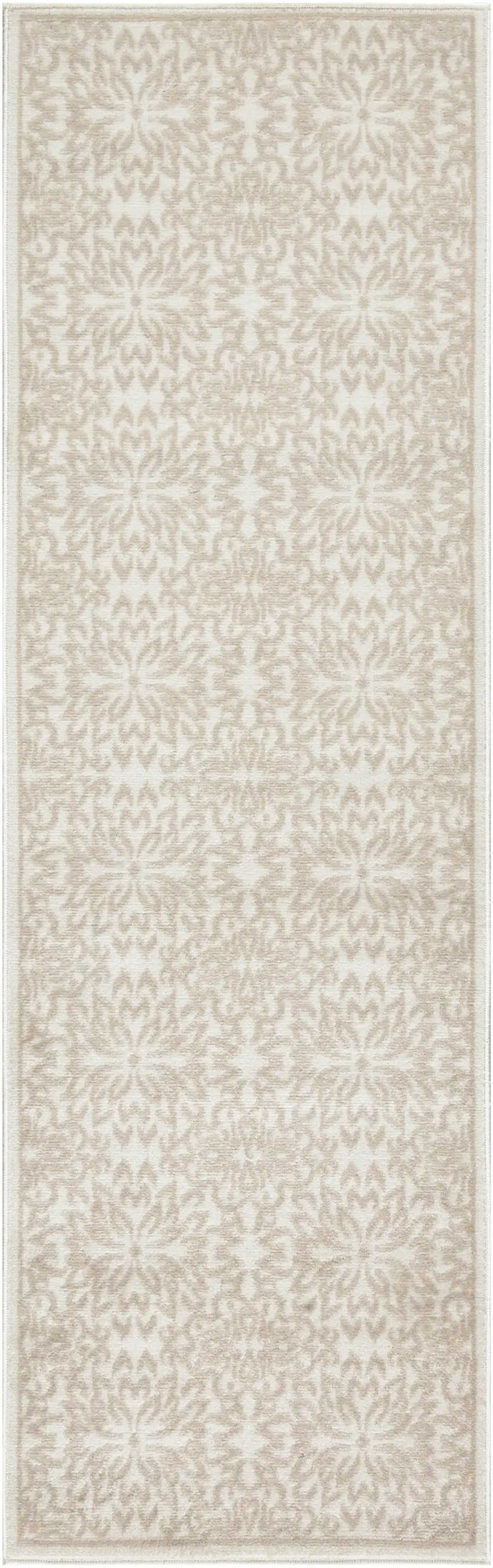 6' Beige and Ivory Floral Non Skid Runner Rug Photo 2