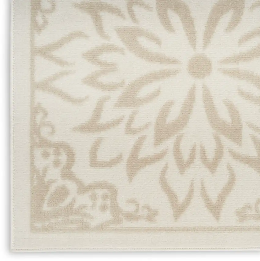 6' Beige and Ivory Floral Non Skid Runner Rug Photo 8