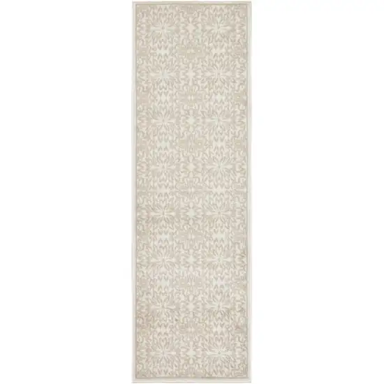 6' Beige and Ivory Floral Non Skid Runner Rug Photo 1