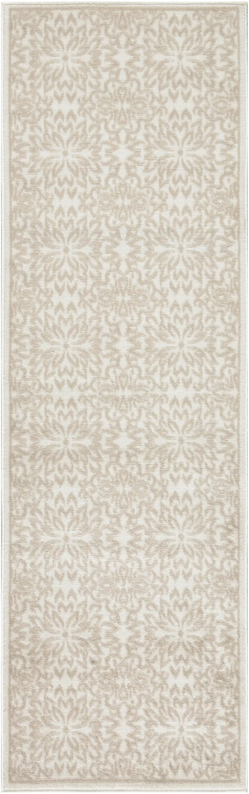 6' Beige and Ivory Floral Non Skid Runner Rug Photo 1