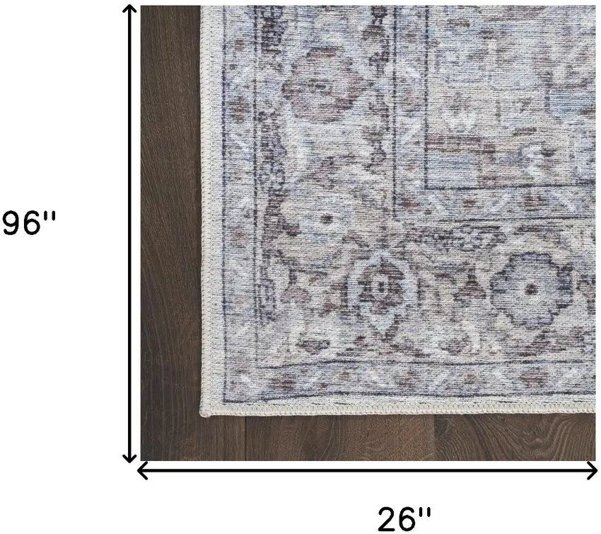8' Beige and Ivory Floral Power Loom Distressed Washable Runner Rug Photo 7