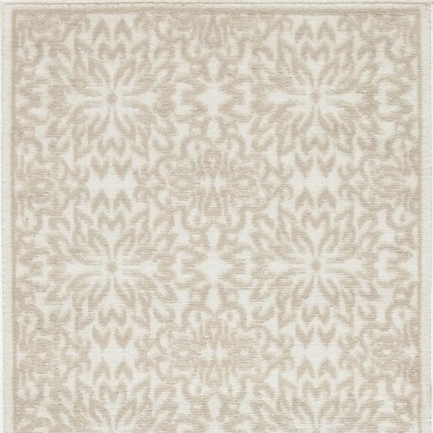7' Beige and Ivory Floral Runner Rug Photo 5