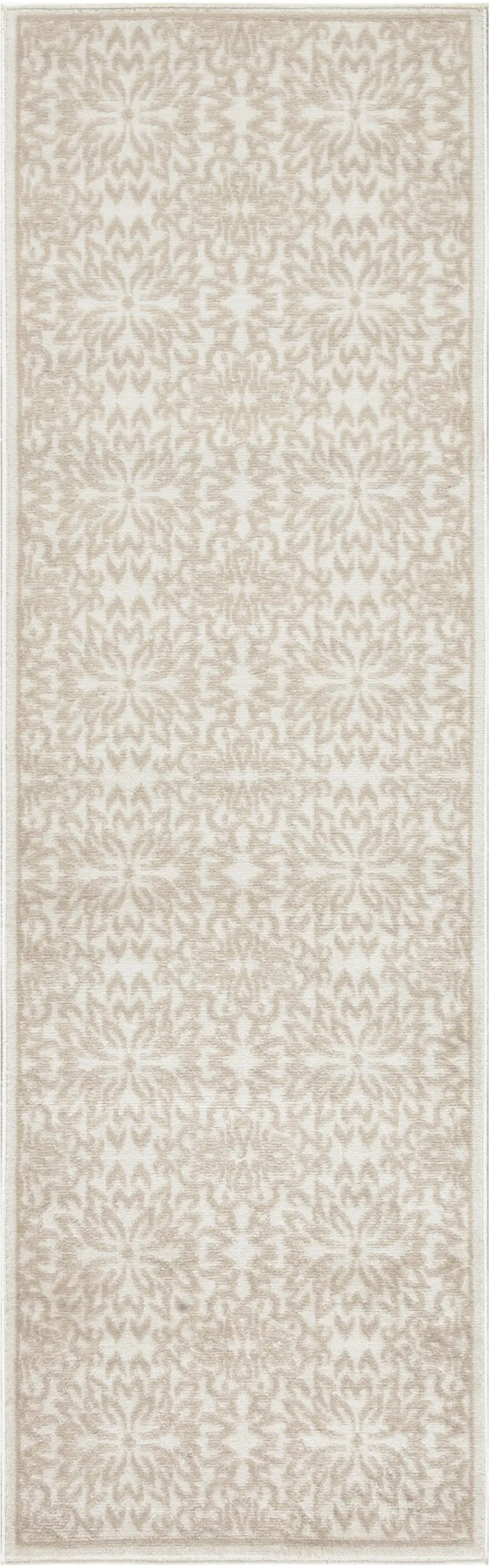 7' Beige and Ivory Floral Runner Rug Photo 2
