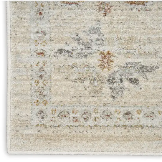 8' Beige and Ivory Oriental Power Loom Distressed Runner Rug With Fringe Photo 9