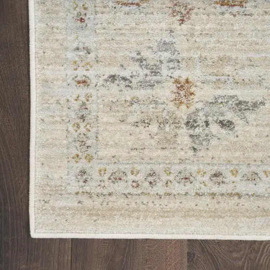 8' Beige and Ivory Oriental Power Loom Distressed Runner Rug With Fringe Photo 6