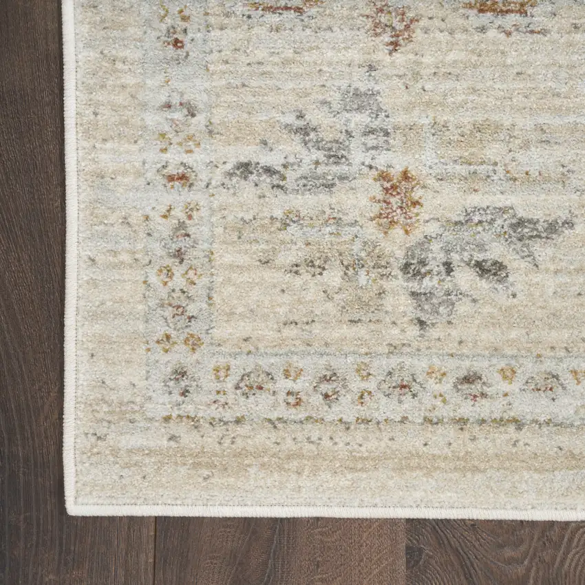 8' Beige and Ivory Oriental Power Loom Distressed Runner Rug With Fringe Photo 6