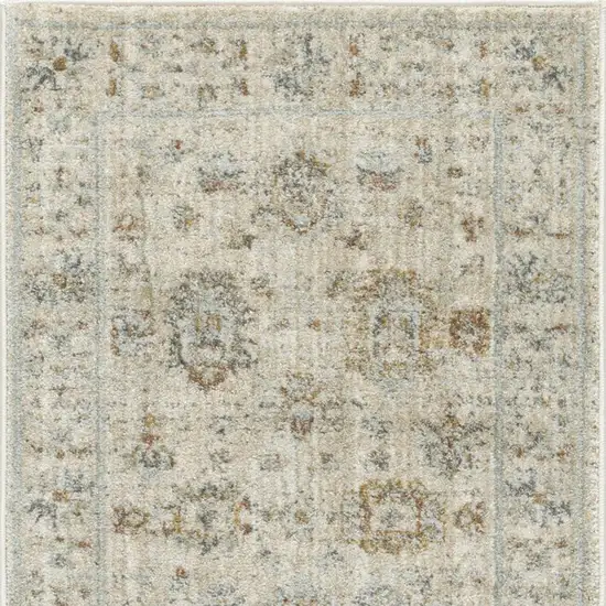 8' Beige and Ivory Oriental Power Loom Distressed Runner Rug With Fringe Photo 1