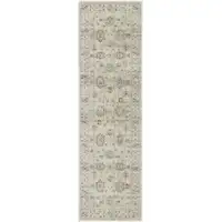 Photo of 8' Beige and Ivory Oriental Power Loom Distressed Runner Rug With Fringe