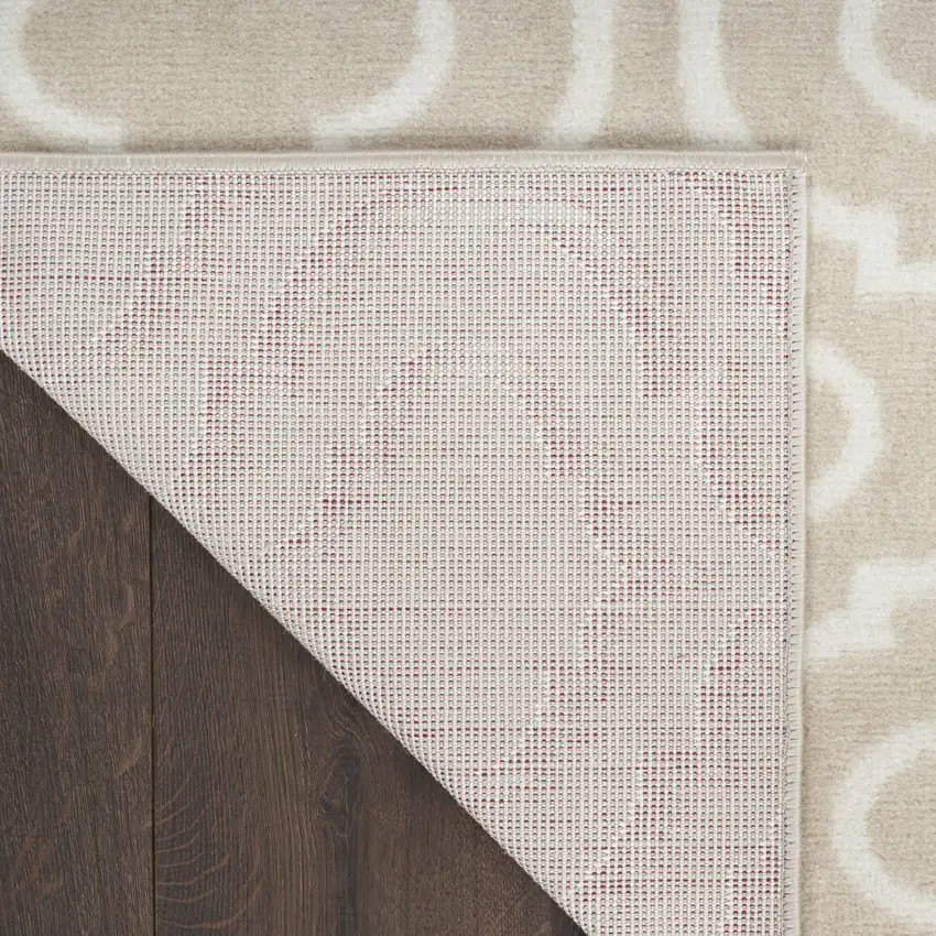 7' Beige and Ivory Trellis Runner Rug Photo 7