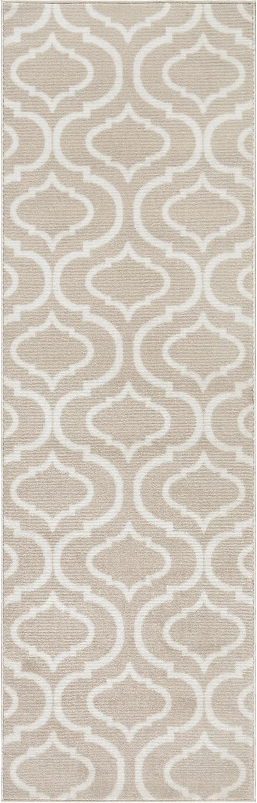 7' Beige and Ivory Trellis Runner Rug Photo 2