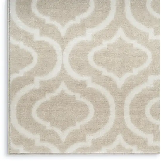 7' Beige and Ivory Trellis Runner Rug Photo 6