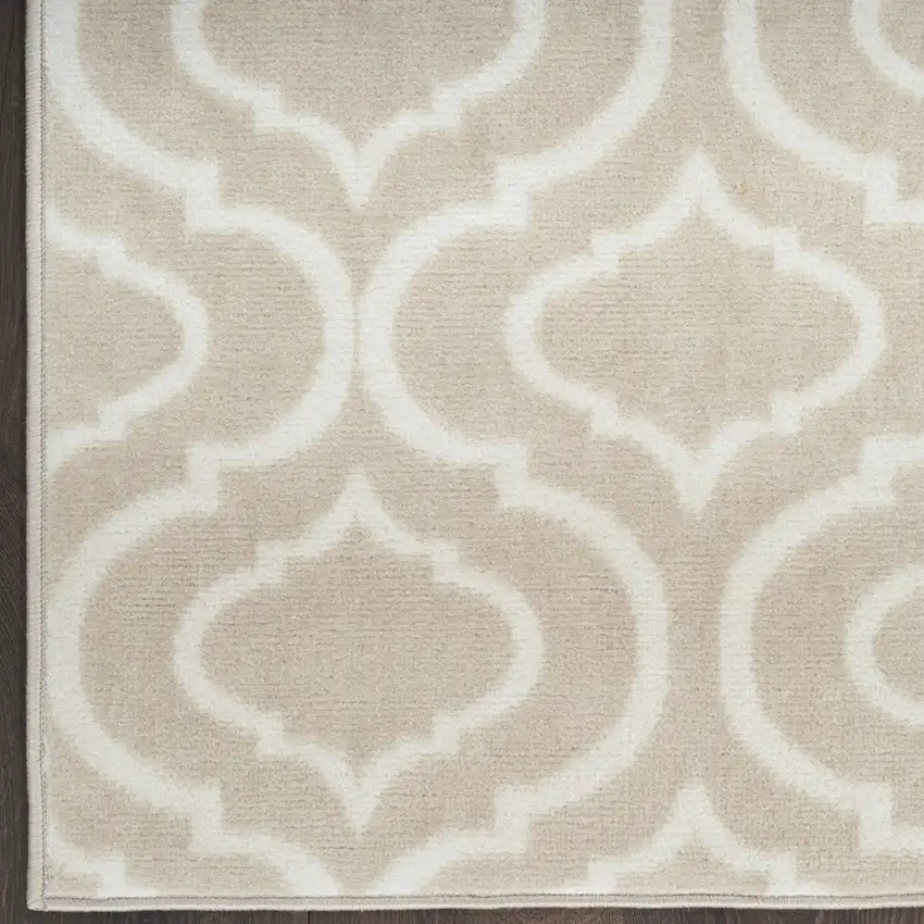 7' Beige and Ivory Trellis Runner Rug Photo 6