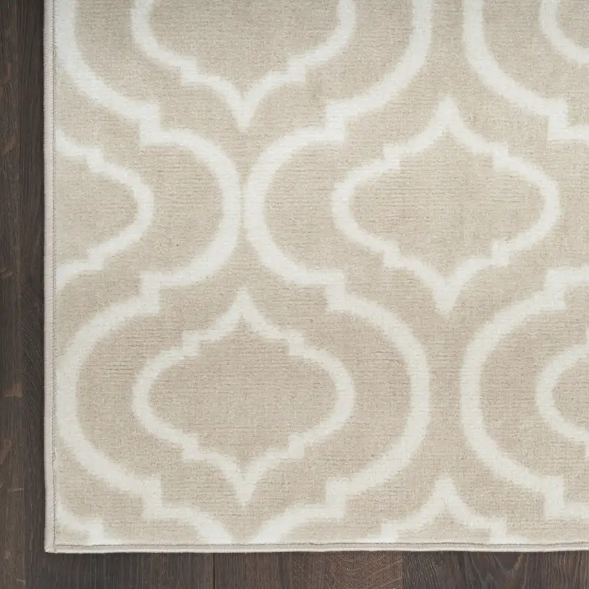 7' Beige and Ivory Trellis Runner Rug Photo 8